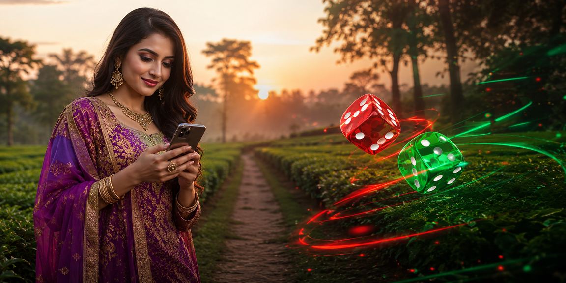 বগুড়ায় লাল-সবুজ ডাইস গেমের পরিবেশে অনলাইন গেমিং উপভোগ করছেন একজন খেলোয়াড়